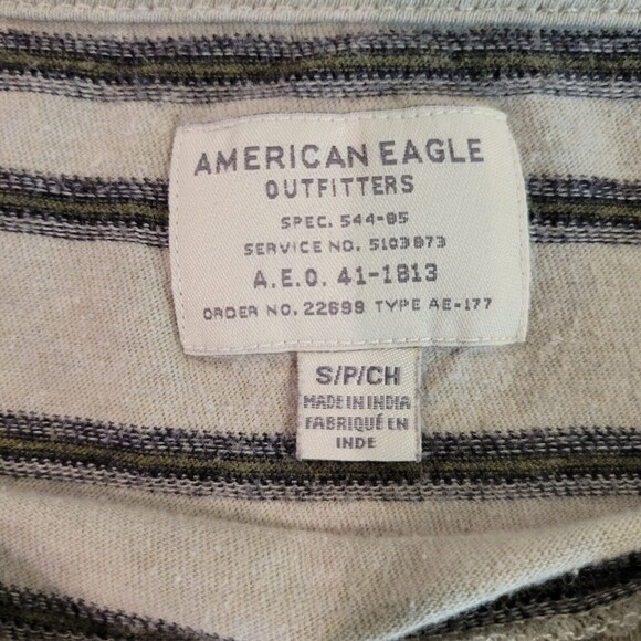 American Eagle Outfitters T Shirt Adult Small Beige Green Striped Short Sleeve - Picture 4 of 9